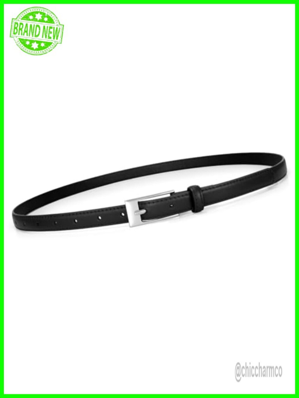 Skinny Faux Leather Belt with Silver Buckle for Jeans Pants Dresses